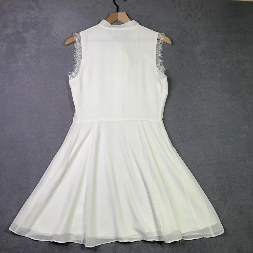 Tularosa White Sleeveless Tie Neck Lace Trim Fit &‎ Flare Dress Women's Small - Picture 6 of 11